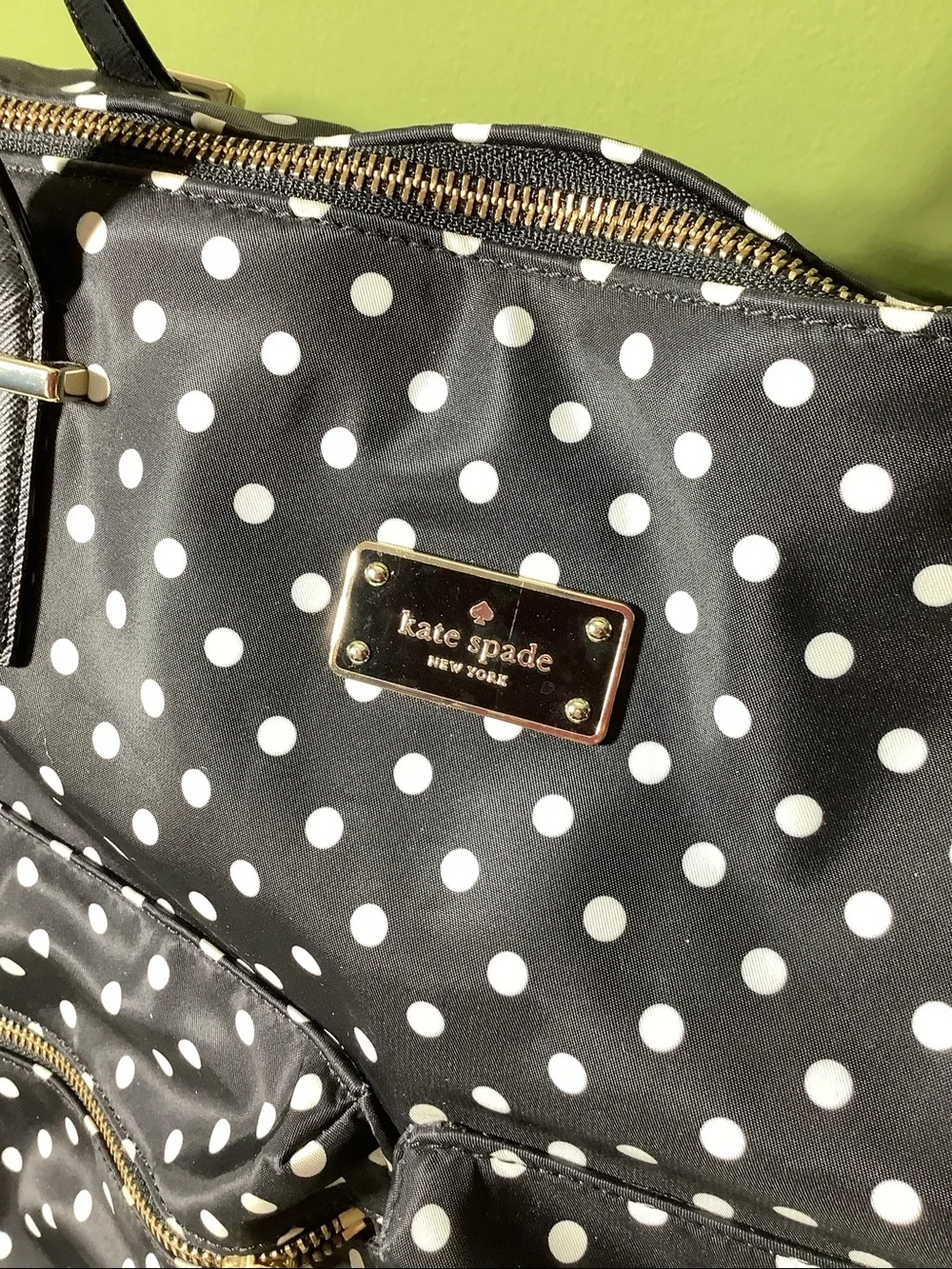 Kate Spade NY nylon black with white polka dots travel/weekender/duffle bag